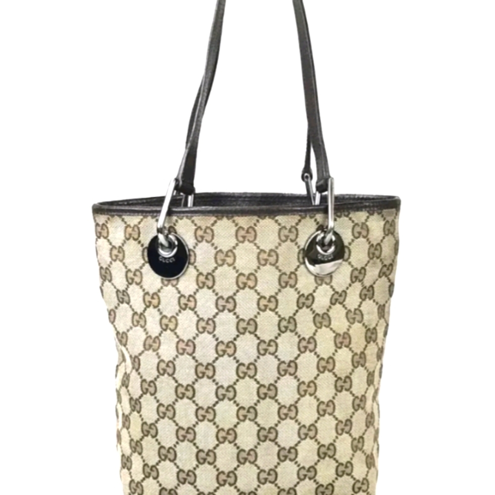 Authentic GUCCI Bag Tote Bag Canvas GG Beige Authentic Used